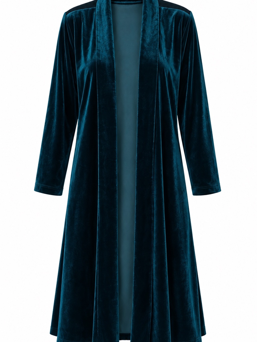 Deep Teal Velvet Longline Duster Jacket | Gothic Boho Office Layer